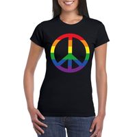 Regenboog peace teken shirt zwart dames - thumbnail