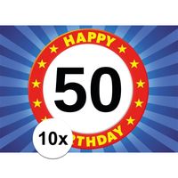Leeftijdversiering 50 jaar sticker verkeersbord 10 stuks - thumbnail