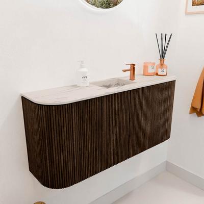 Toiletmeubel Mondiaz Joya Dlux | 93.2 cm | Meubelkleur Walnut | Faye wastafel Nata Wasbak Midden | 1 kraangat