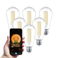 Set van 6 Smart E27 LED Filament Lamp - 7 Watt 806 lumen - ST64 Helder - 1800-3000K - Dimbaar - Edison lamp