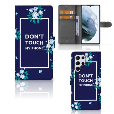 Samsung Galaxy S22 Ultra Portemonnee Hoesje Flowers Blue DTMP Samsung Galaxy S22 Ultra Portemonnee Hoesje Flowers Blue DTMP
