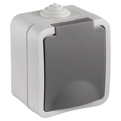 Q-Link Contactdoos | Opbouw | 1-voudig | Randaarde | Spatwaterdicht IP54 | Grijs - 00.944.42