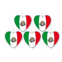 5x stuks mexico vlag hangdecoratie hartjes vorm karton 14 cm - thumbnail