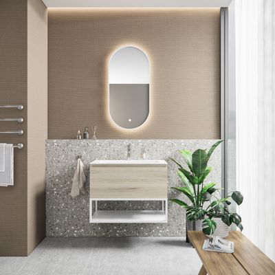 Badkamermeubelset BWS Anubis Frame 60cm 1 Lade Natuur Eiken Met Wastafel (Naar Keuze)