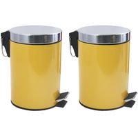 Prullenbak/pedaalemmer - 2x - metaal - saffraan geel - 3 liter - 17 x 25 cm - Badkamer/toilet