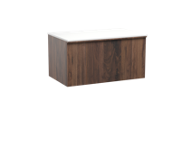 Balmani Forma zwevend badmeubel 90 x 55 cm amerikaans notenhout met Stretto enkele wastafel in solid surface mat wit Verticale symmetrische rechte ribbel