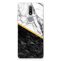 Nokia 2.4 | TPU | Siliconen hoesje | Marmer Wit Zwart - Origineel Cadeau Man