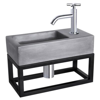 Differnz Ravo fonteinset beton donkergrijs - kraan kruis - met handdoekrek - 38.5 x 18.5 x 9 cm - chroom