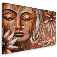 Schilderij - Boeddha met Bloemen, Spiritueel, Premium Print