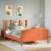 Bed met boekenkast zonder matras grenenhout wasbruin 120x200 cm