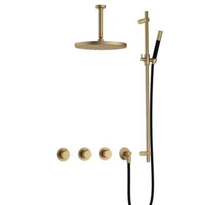 Hotbath Cobber - CB7067 - Inbouw Regendoucheset - Geborsteld Messing - 2 Stopkranen - Thermostatisch - Plafondbuis 15 cm - Hoofddouche 300 mm - Staafhanddouche - Glijstang 900 mm - met M106 - Waterbesparend