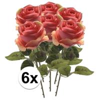 Kunstbloem roos Simone - 6x - roze - 45 cm - decoratie bloemen