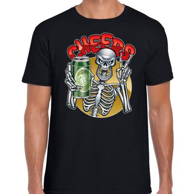 Cheers / Proost skelet Halloween verkleed t-shirt zwart voor heren Cheers / Proost skelet Halloween verkleed t-shirt zwart voor heren