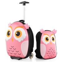 2-Delige Kinderkofferset met 40 cm Kinderkoffer & 30 cm Rugzak Rollende Koffer Reistrolleykofferset voor Kinderen Roze