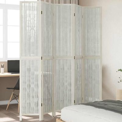 Kamerscherm met 5 panelen massief paulowniahout wit