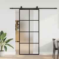 Schuifdeur met beslagset 90x205 cm ESG glas zwart