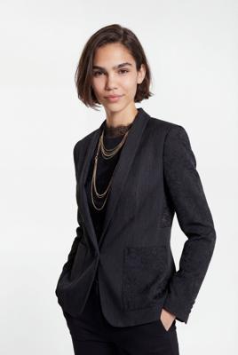 Blazer met jacquard en franjes - BLACK - 46