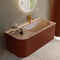 Badmeubel Mondiaz Kurve-Dlux | 105 cm | Meubelkleur Ruby | Wastafelkleur Saba | Solid surface | Wasbak rechter zijde spoelbak | 1 kraangat