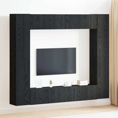 8-delige tv-kast set - Muurmontage, zwart eiken, gefineerd hout