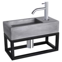 Differnz Ravo fonteinset beton donkergrijs - kraan gebogen - met handdoekrek - 38.5 x 18.5 x 9 cm - rood koper