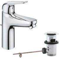 Eéngreeps wastafelmengkraan - GROHE Swift - 24328001 - Chroom - Maat M - Koudwateropening - Waterbesparend - Uittrekbaar en afvoer