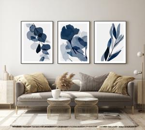 Affiches - Moderne kunst / Blauwe Bloemen / Set van 3