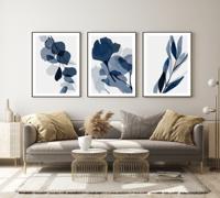 Affiches - Moderne kunst / Blauwe Bloemen / Set van 3 - thumbnail