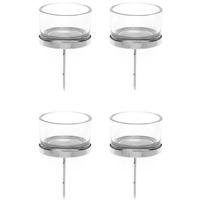 Theelichthouders instekers - 4x stuks - zilver - 9 x 4 cm - metaal - voor in kerststukje - thumbnail