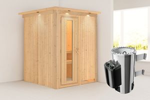 Karibu | Minja Sauna met Dakkraag | Energiesparende Deur | Kachel 3,6 kW Geïntegreerde Bediening