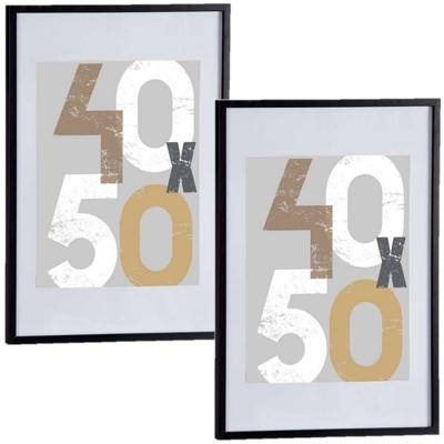 2x stuks houten fotolijst - zwart - 50 x 70 cm - fotolijstje - met passe-partout - decoratie