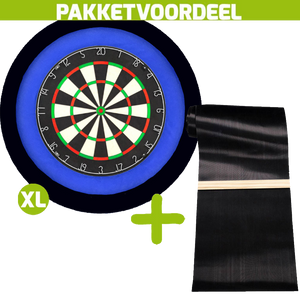 Lena Professional Dartbord +  Dartmat 60*300 incl Oche + Dartbordverlichting Deluxe XL Blauw - Zwart