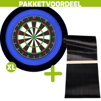 Lena Professional Dartbord +  Dartmat 60*300 incl Oche + Dartbordverlichting Deluxe XL Blauw - Zwart