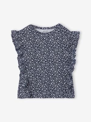 T-shirt met korte mouwen en ruches voor meisjes marineblauw