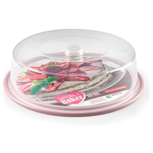 Ronde taart/gebak bewaardoos - transparant met roze bodem - D32 x H9,5 cm