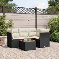 5-delige Loungeset met kussens poly rattan zwart
