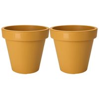 Plantenpot/bloempot - 2x - Tuin buiten - kunststof - okergeel - D25 cm