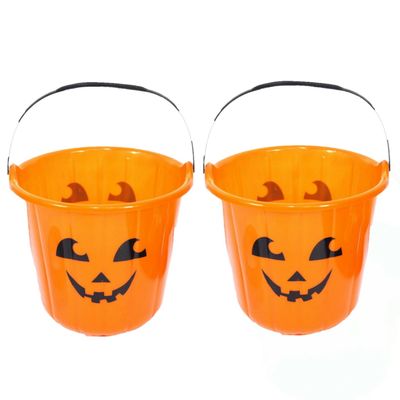 Halloween 6x pompoen kunststof emmers oranje 16 x 18 cm