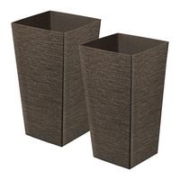 Plantenpot/bloempot - 2x - voor buiten - kunststof - koffie bruin - Eco wood look - D26 x H50 cm