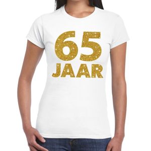 65 jaar goud glitter verjaardag/jubileum kado shirt wit dames