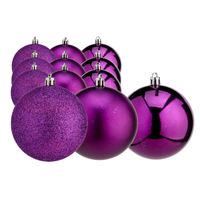 Kerstballen 12x stuks paars kunststof 7 cm glitter, glans, mat