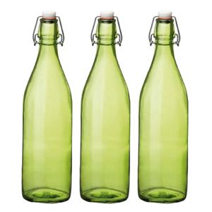 Bormioli rocco waterfles met beugeldop - 8x stuks - groen transparant - 1000 ml - Giara home deco fl