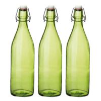 Bormioli rocco waterfles met beugeldop - 8x stuks - groen transparant - 1000 ml - Giara home deco fl