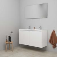 On-Line Badkamermeubelset - 120 cm - Bouwpakket - Greeploos 2 Deuren - Acryl Wastafel - 2 Kraangaten - Spiegel - Hoogglans Wit
