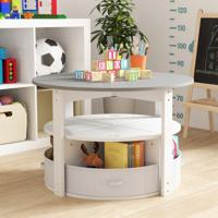 Kindertafel en Stoelenset Ronde Nesttafel met 4 Krukken 4 Stoffen Lades voor Activiteiten Spelletjes Kunst Grijs en Wit/Natuur en Wit