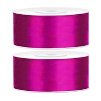 Partydeco Cadeaulint - 2x - fuchsia - 2,5 cm x 25 meter - satijn - sierlint - inpakken - decoratie