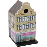 Vogelhuisje - grachtenpand design - hout - beige - 15 x 12 x 23 cm- nestkastje