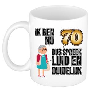 Verjaardag cadeau mok 70 jaar - luid en duidelijk oma - bruin - 300 ml - Keramiek