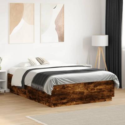 Bedframe met LED-verlichting gerookt eikenkleurig 120x190 cm