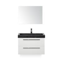 Seville Badmeubelset 80 cm - Wit Hoogglans - Wastafel Hardsteen Wit Lucca - met Spiegel