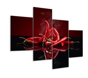 Schilderij - Rode chili pepers, 4 luik, premium print